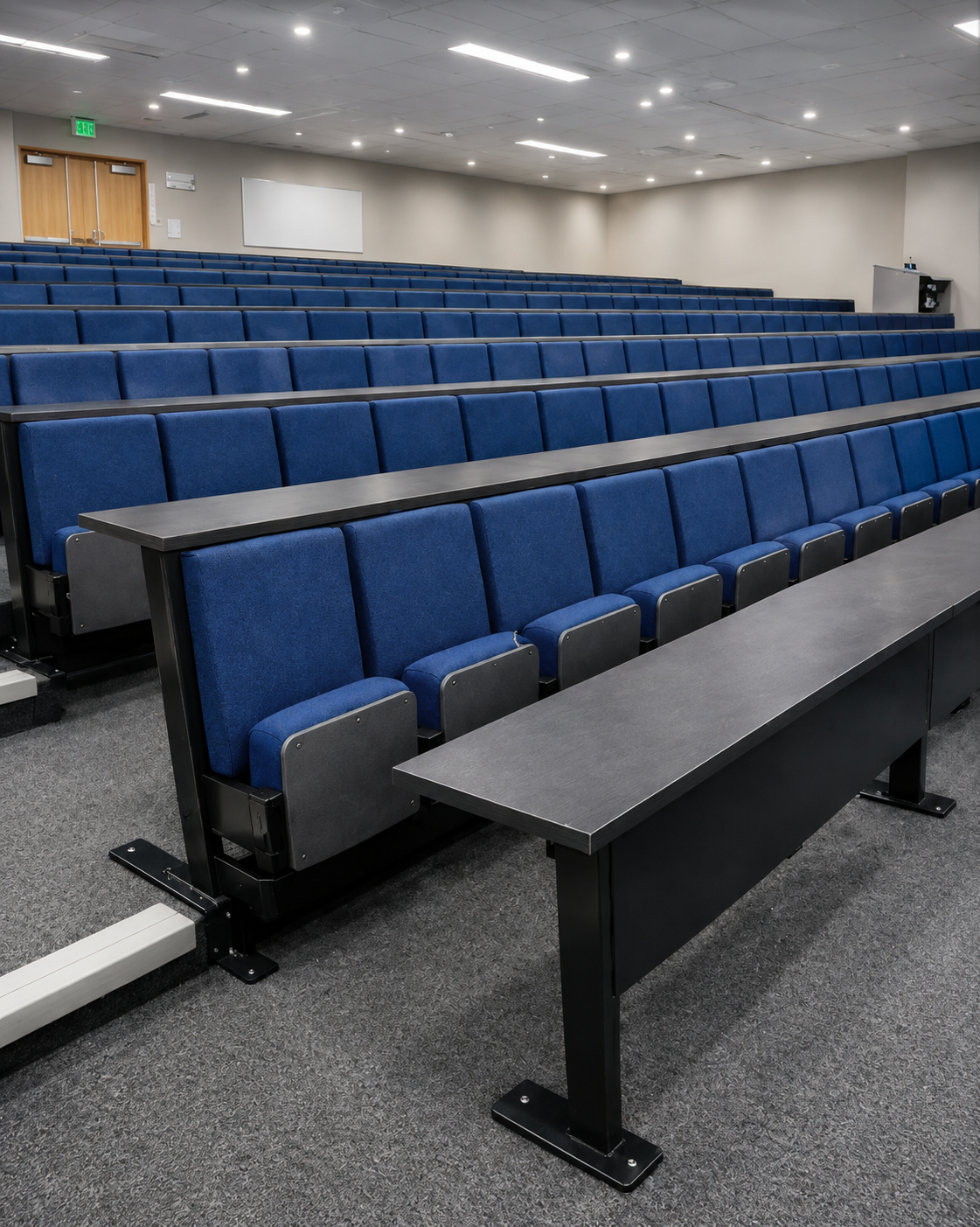 Upholstered Row Seating with Continuous Writing Table — Lecture Hall Furniture, Zumax